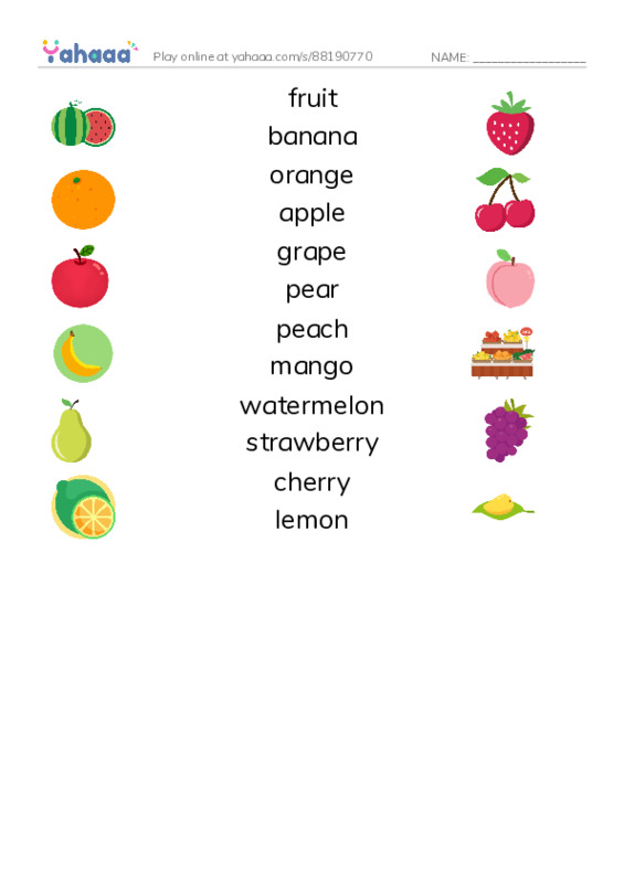 Fruits PDF three columns match words