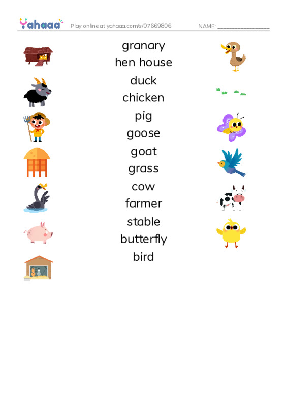 In the Farm PDF three columns match words