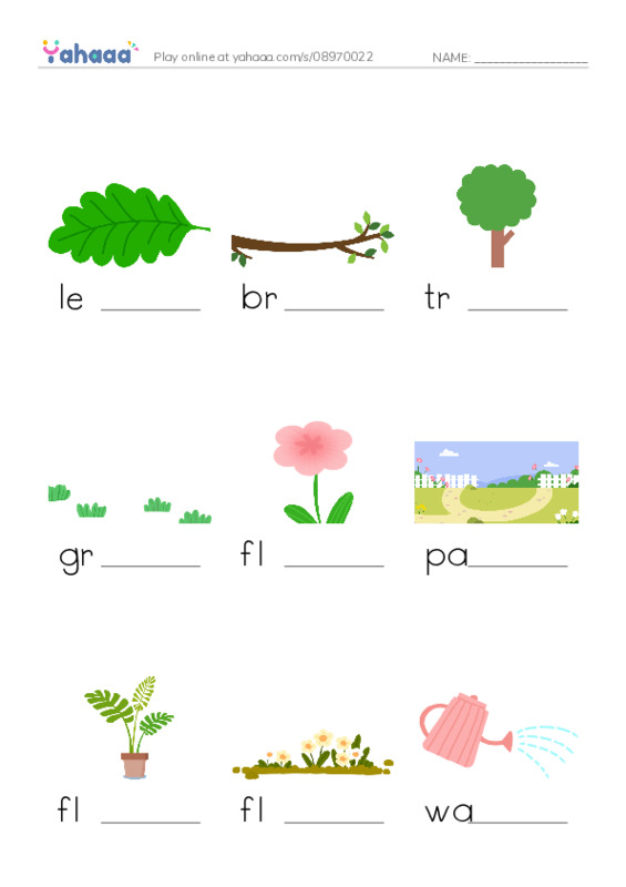 My Garden PDF worksheet to fill in words gaps