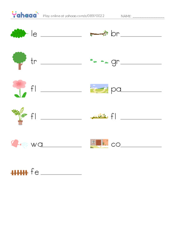 My Garden PDF worksheet writing row