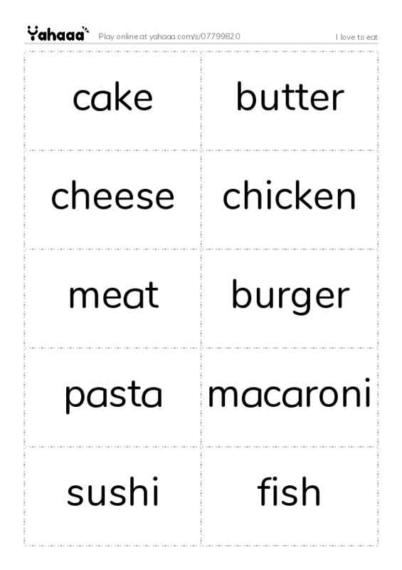 I love to eat PDF two columns flashcards