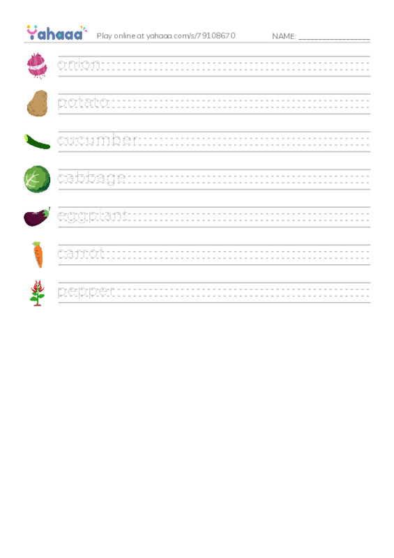 Types of Vegetables PDF write between the lines worksheet