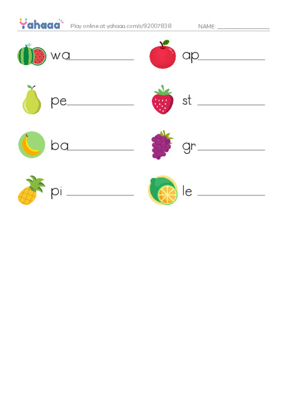 Fruits 2 PDF worksheet writing row