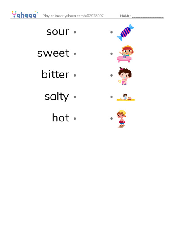 Taste and Flavor PDF link match words worksheet