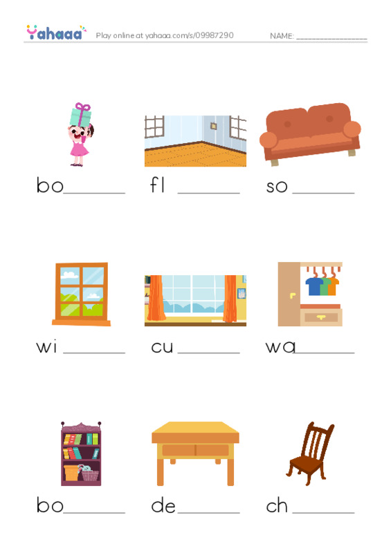 Furnitures PDF worksheet to fill in words gaps