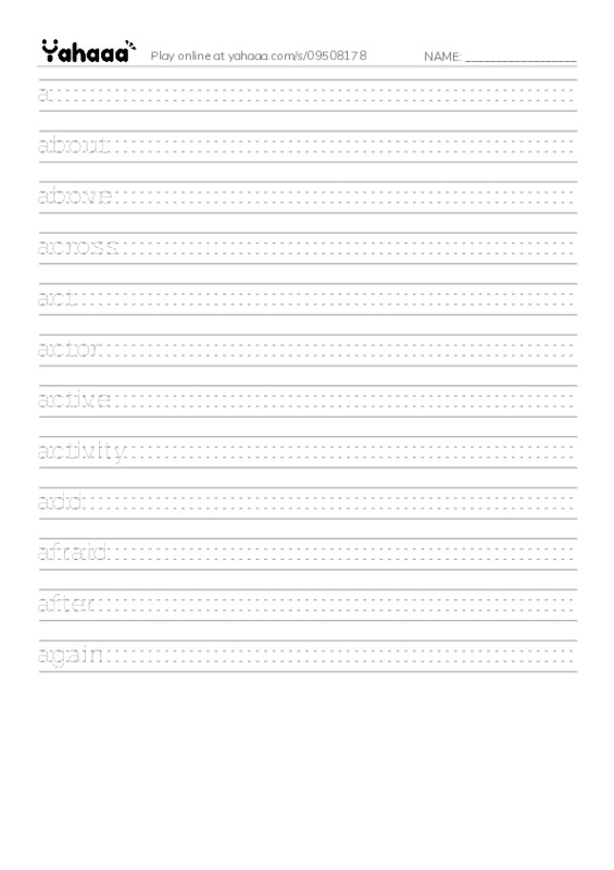 1000 basic English words: A 1 PDF write between the lines worksheet