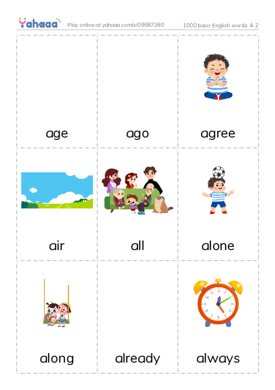 1000 basic English words: A 2 PDF flaschards with images
