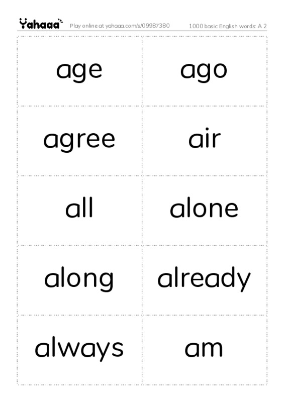 1000 basic English words: A 2 PDF two columns flashcards