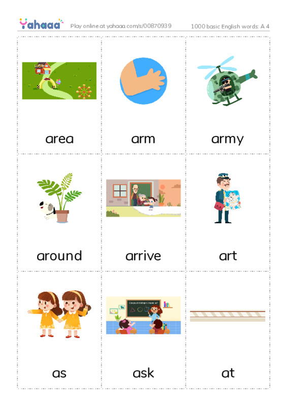 1000 basic English words: A 4 PDF flaschards with images
