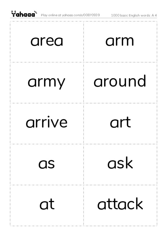 1000 basic English words: A 4 PDF two columns flashcards