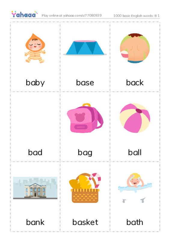 1000 basic English words: B 1 PDF flaschards with images