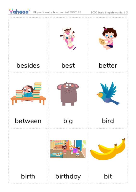 1000 basic English words: B 3 PDF flaschards with images