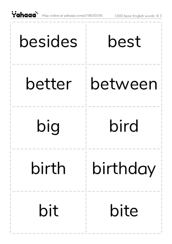 1000 basic English words: B 3 PDF two columns flashcards