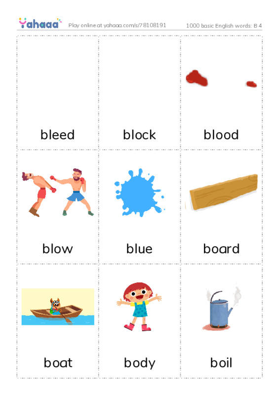 1000 basic English words: B 4 PDF flaschards with images