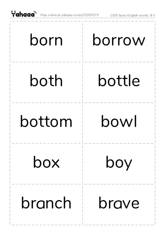 1000 basic English words: B 5 PDF two columns flashcards