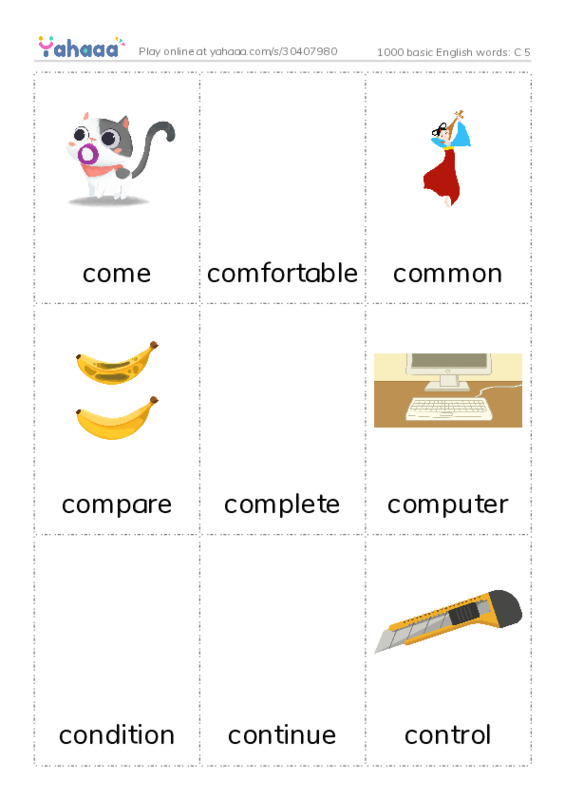 1000 basic English words: C 5 PDF flaschards with images