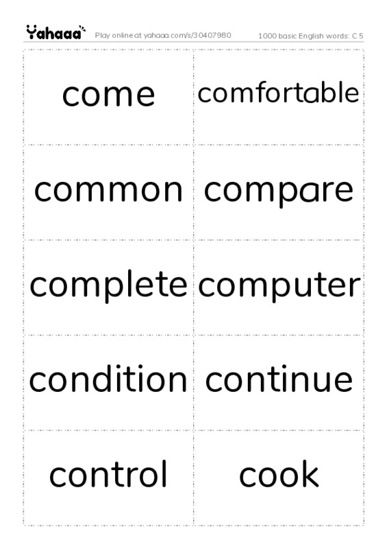 1000 basic English words: C 5 PDF two columns flashcards