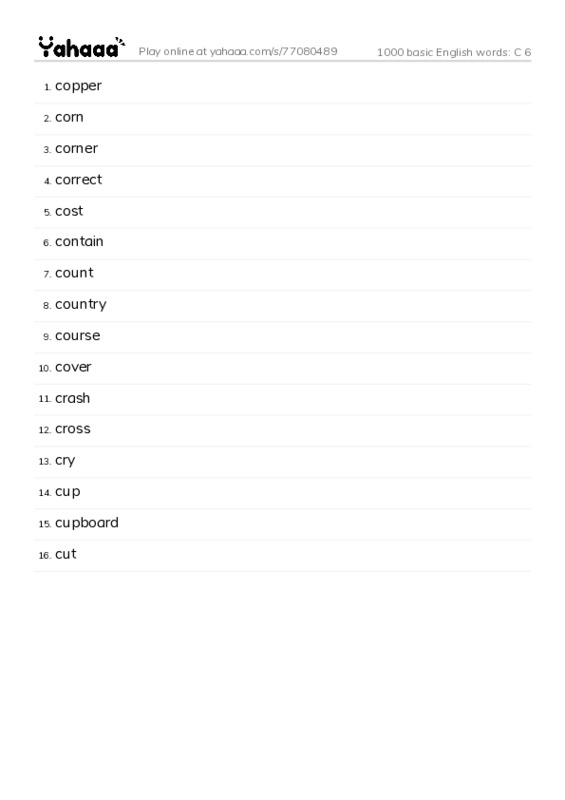 1000 basic English words: C 6 PDF words glossary