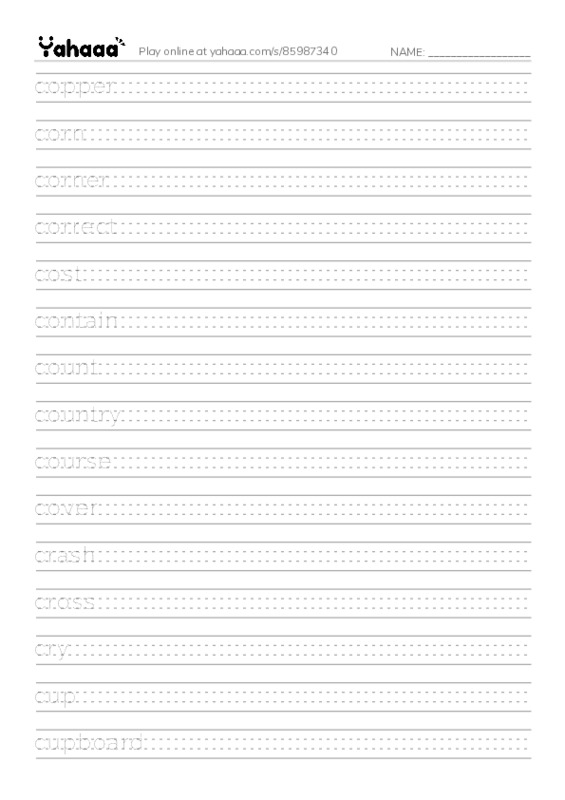 1000 basic English words: C 6 PDF write between the lines worksheet