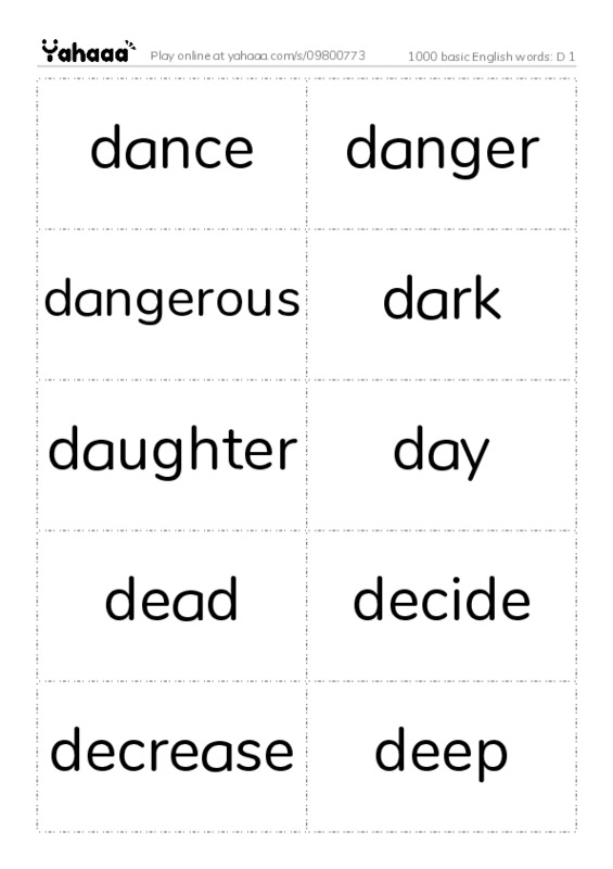 1000 basic English words: D 1 PDF two columns flashcards