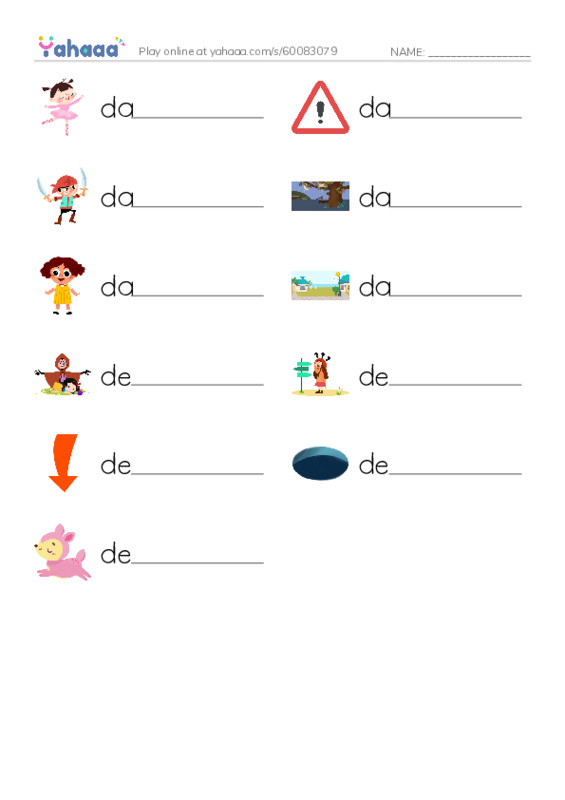 1000 basic English words: D 1 PDF worksheet writing row