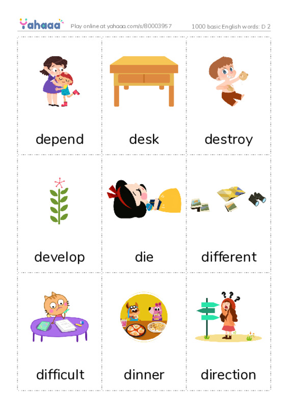 1000 basic English words: D 2 PDF flaschards with images