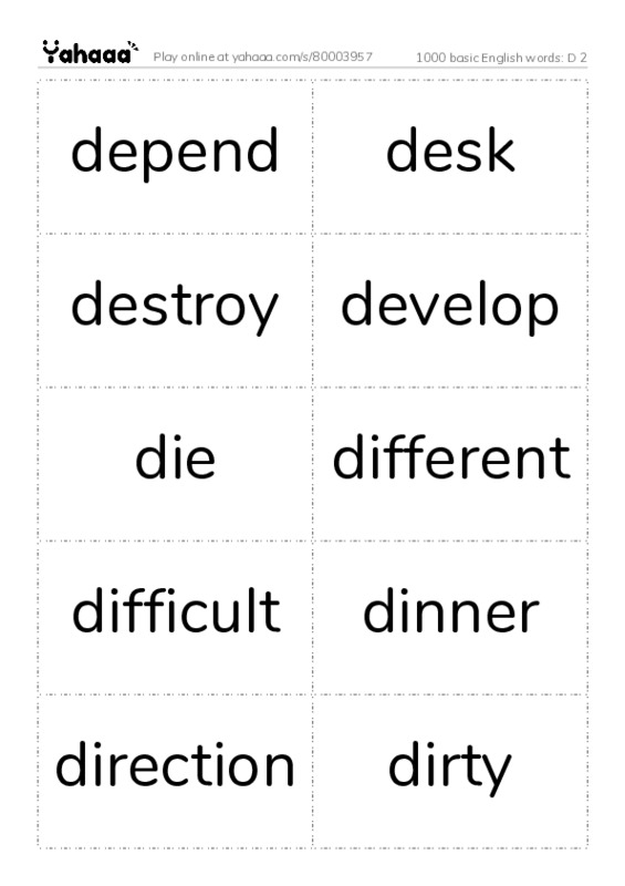 1000 basic English words: D 2 PDF two columns flashcards
