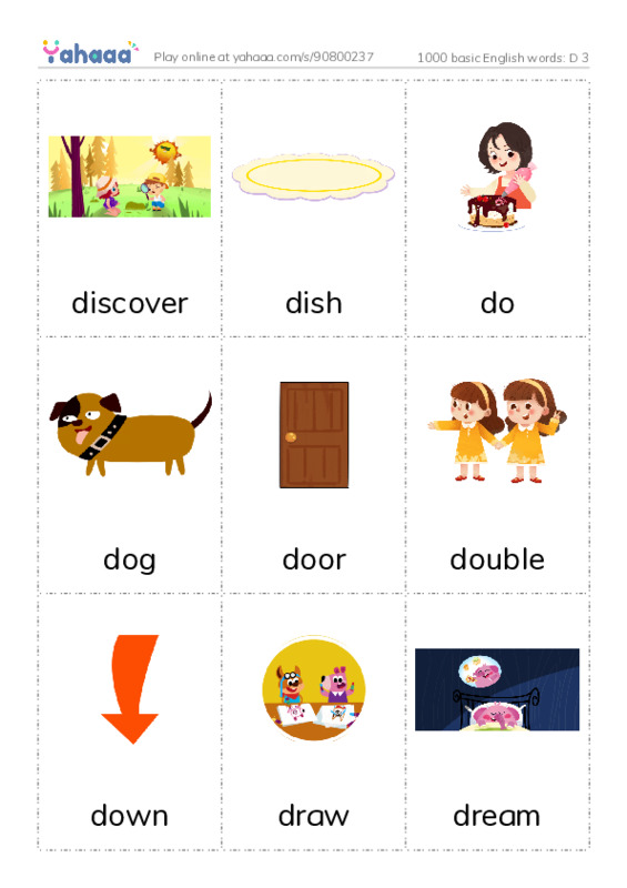 1000 basic English words: D 3 PDF flaschards with images
