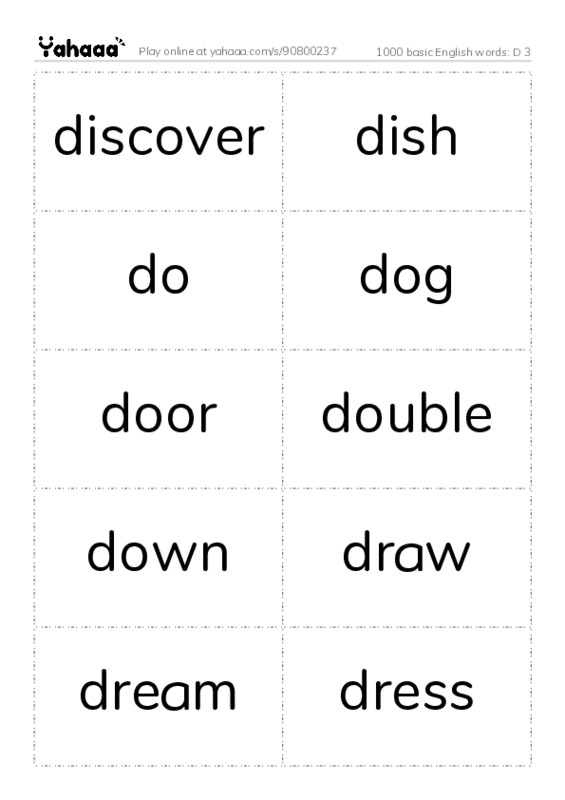 1000 basic English words: D 3 PDF two columns flashcards