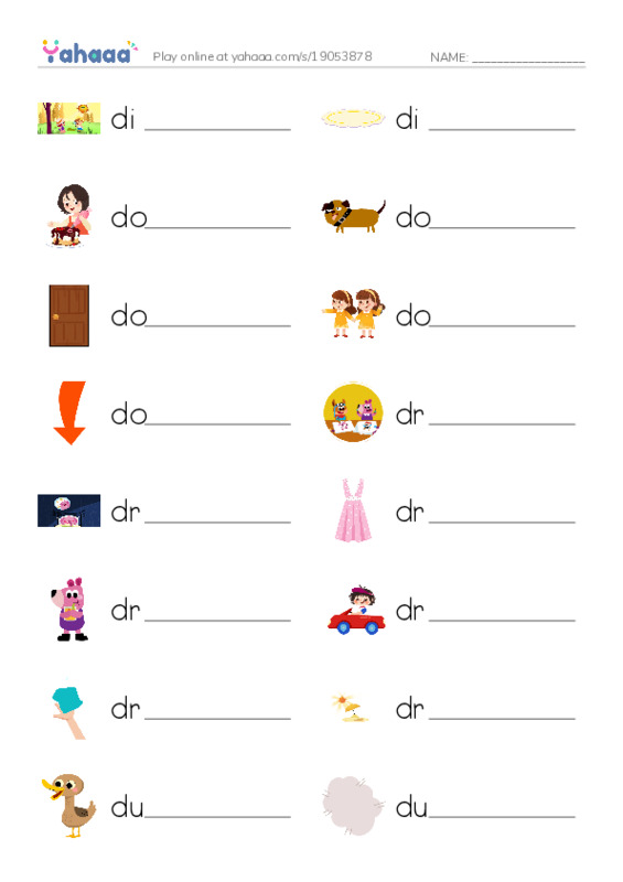1000 basic English words: D 3 PDF worksheet writing row