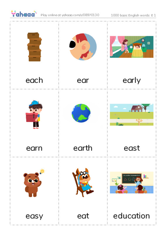 1000 basic English words: E 1 PDF flaschards with images