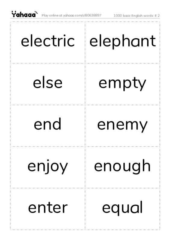 1000 basic English words: E 2 PDF two columns flashcards