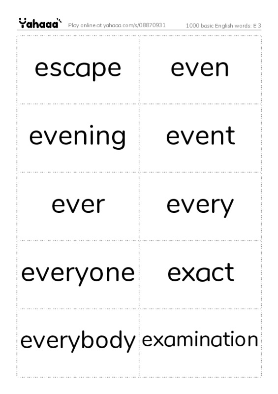 1000 basic English words: E 3 PDF two columns flashcards