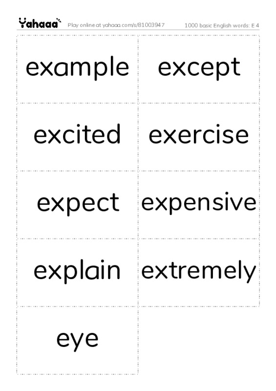 1000 basic English words: E 4 PDF two columns flashcards