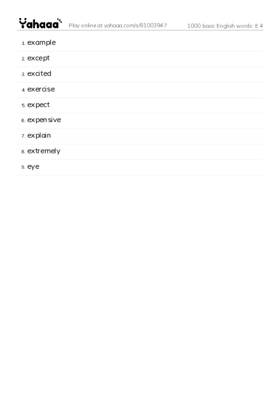 1000 basic English words: E 4 PDF words glossary