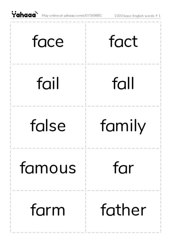 1000 basic English words: F 1 PDF two columns flashcards