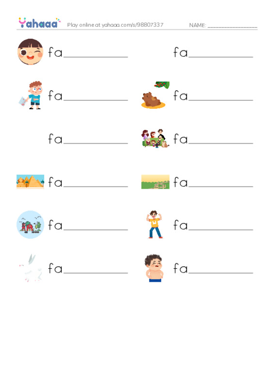 1000 basic English words: F 1 PDF worksheet writing row