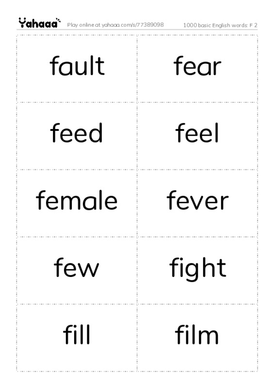 1000 basic English words: F 2 PDF two columns flashcards