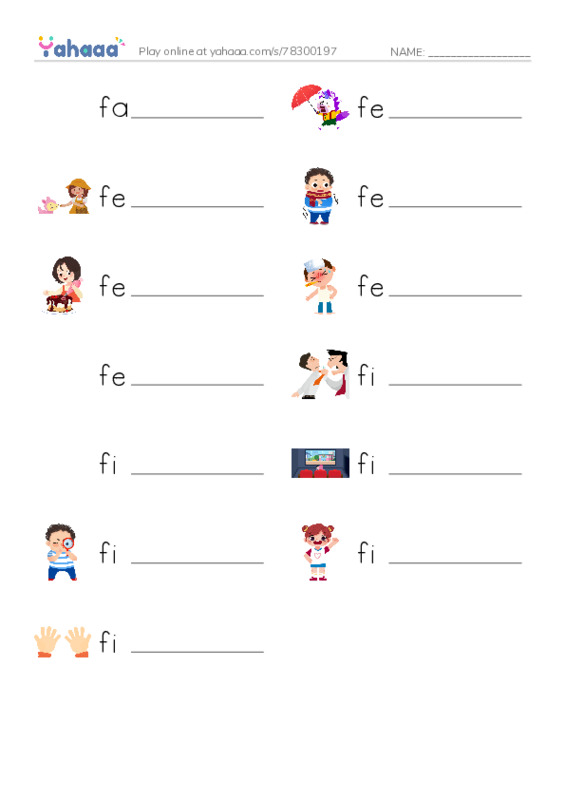 1000 basic English words: F 2 PDF worksheet writing row