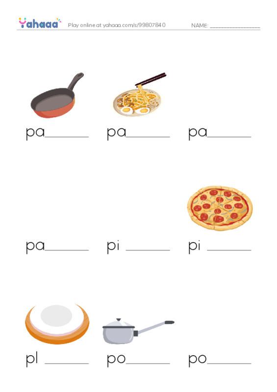 Common Nouns in English: food 6 PDF worksheet to fill in words gaps