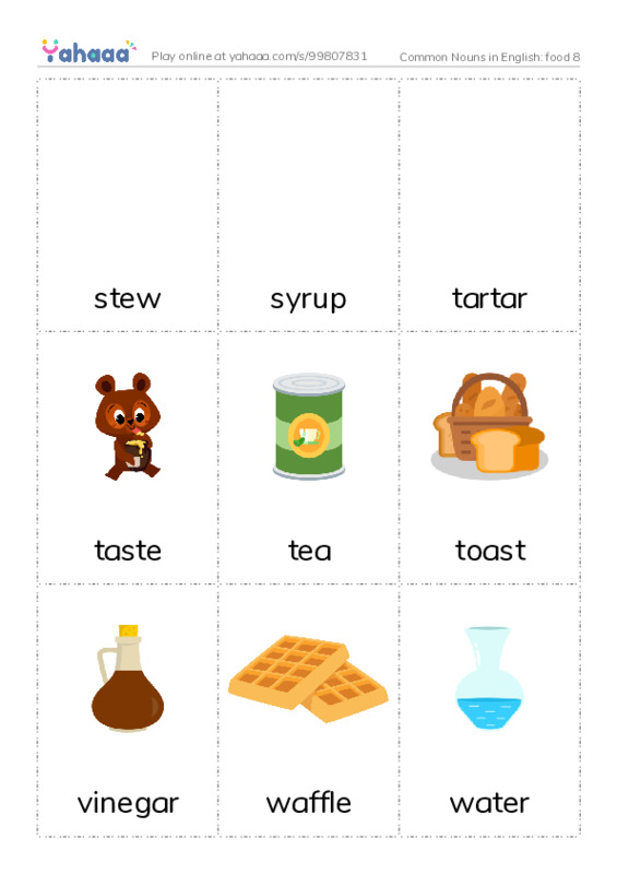 Common Nouns in English: Food  PDF flaschards with images