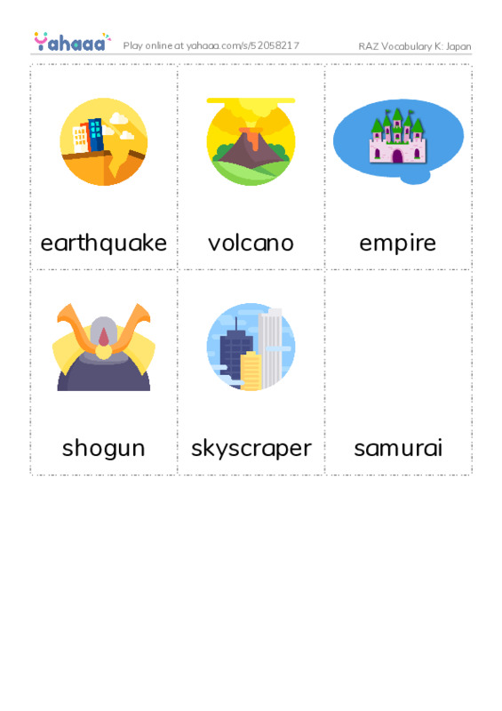 RAZ Vocabulary K: Japan PDF flaschards with images