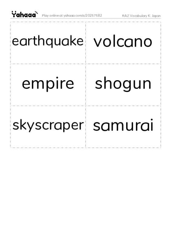 RAZ Vocabulary K: Japan PDF two columns flashcards