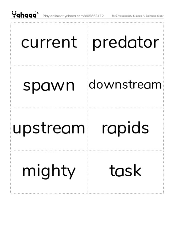 RAZ Vocabulary K: Leap A Salmons Story PDF two columns flashcards