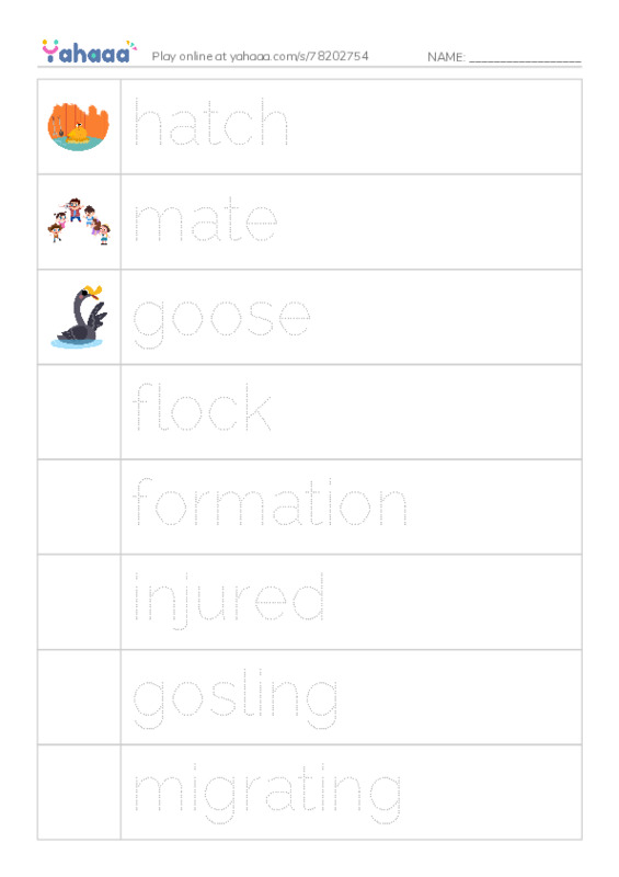 RAZ Vocabulary K: Migrating Geese PDF one column image words