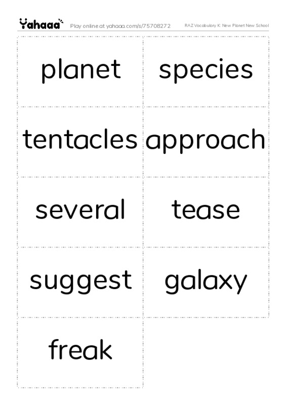 RAZ Vocabulary K: New Planet New School PDF two columns flashcards