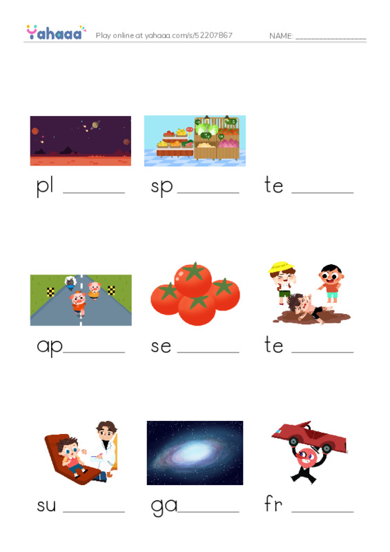 RAZ Vocabulary K: New Planet New School PDF worksheet to fill in words gaps