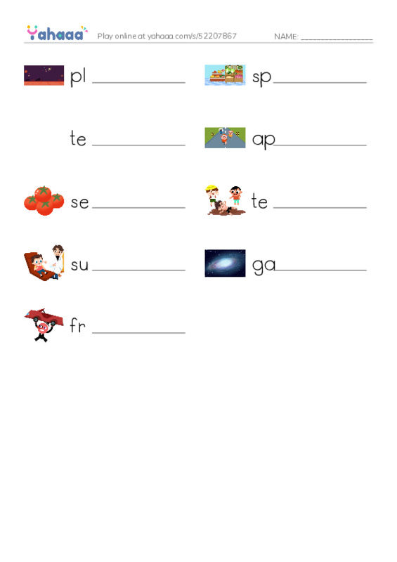 RAZ Vocabulary K: New Planet New School PDF worksheet writing row