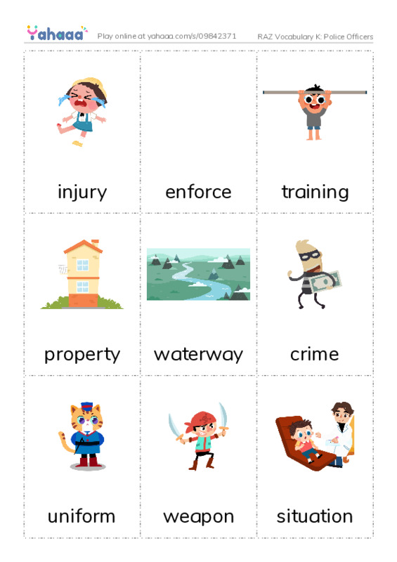RAZ Vocabulary K: Police Officers PDF flaschards with images