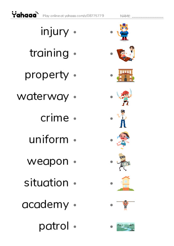 RAZ Vocabulary K: Police Officers PDF link match words worksheet
